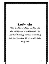 Luận văn Phân tích làm rõ những ưu điểm chủ yếu, nổi bật trên từng khía cạnh của Luật thuế thu nhập cá nhân so với Pháp lệnh thuế thu nhập đối với người có thu nhập cao