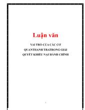 Luận văn Vai trò của các cơ quan thanh tratrong giải quyết khiếu nại hành chính