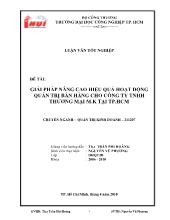 Giải pháp nâng cao hiệu quả hoạt động quản trị bán hàng cho công ty TNHH thương mại M.K tại thành phố Hồ Chí Minh