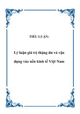 Tiểu luận Lý luận giá trị thặng dư và vận dụng vào nền kinh tế Việt Nam