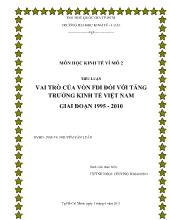 Tiểu luận Vai trò của vốn FDI đối với tăng trưởng kinh tế Việt Nam giai đoạn 1995 - 2010