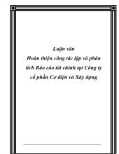 Báo cáo Luận văn Hoàn thiện công tác lập và phân tích tài chính tại Công ty cổ phần Cơ điện và Xây dựng