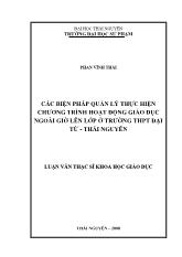Các biện pháp quản lý thực hiện chương trình hoạt động giáo dục ngoài giờ lên lớp ở trường THPT Đại Từ - Thái Nguyên