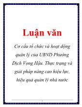 Luận văn Cơ cấu tổ chức và hoạt động quản lý của UBND Phường Dịch Vọng Hậu. Thực trạng và giải pháp nâng cao hiệu lực, hiệu quả quản lý nhà nước