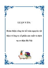 Luận văn Hoàn thiện công tác kế toán nguyên vật liệu ở Công ty cổ phần sản xuất và dịch vụ cơ điện Hà Nội