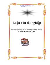 Luận văn Hoàn thiện công tác kế toán nguyên vật liệu tại Công ty TNHH Hải Long