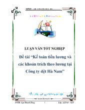 Luận văn Kế toán tiền lương và các khoản trích theo lương tại Công ty dệt Hà Nam