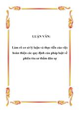 Luận văn Làm rõ cơ sở lý luận và thực tiễn của việc hoàn thiện các quy định của pháp luật về phiên tòa sơ thẩm dân sự