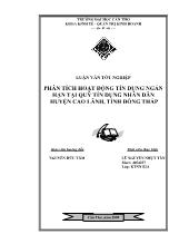 Luận văn Phân tích hoạt động tín dụng ngắn hạn tại quỹ tín dụng nhân dân huyện Cao Lãnh, tỉnh Đồng Tháp