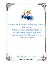 Nghiên cứu đặc điểm hình thành và đề xuất hướng sử dụng hợp lí tài nguyên nước dưới đất vùng cát ven biển Quảng Bình