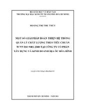 Một số giải pháp hoàn thiện hệ thống quản lý chất lượng theo tiêu chuẩn TCVN ISO 9001:2008 tại công ty cổ phần xây dựng và kinh doanh địa ốc Hòa Bình