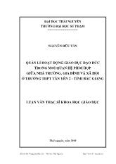 Quản lí hoạt động giáo dục đạo đức trong mối quan hệ phối hợp giữa nhà trường, gia đình và xã hội ở trường trung học phổ thông Tân Yên 2 - Tỉnh Bắc Giang