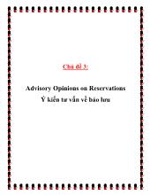 Advisory Opinions on Reservations Ý kiến tư vấn về bảo lưu