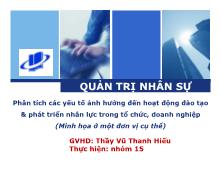 Phân tích các yếu tố ảnh hưởng đến hoạt động đào tạo & phát triển nhân lực trong tổ chức, doanh nghiệp