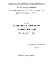 Quan hệ Việt Nam – ASEAN 1995-2009: thuận lợi, khó khăn và tiềm năng phát triển