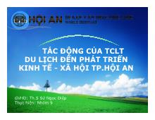 Tác động của TCLT du lịch đến phát triển kinh tế - Xã hội thành phố Hội An