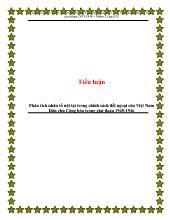 Tiểu luận Phân tích nhân tố nội tại trong chính sách đối ngoại của Việt Nam Dân chủ Cộng hòa trong giai đoạn 1945-1946