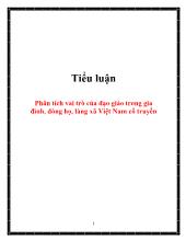 Tiểu luận Phân tích vai trò của đạo giáo trong gia đình, dòng họ, làng xã Việt Nam cổ truyền