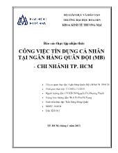 Báo cáo Thực tập nhận thức Công việc tín dụng cá nhân tại ngân hàng quân đội (MB) - Chi nhánh thành phố Hồ Chí Minh