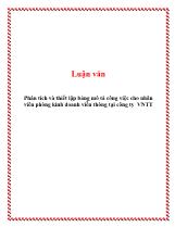 Luận văn Phân tích và thiết lập bảng mô tả công việc cho nhân viên phòng kinh doanh viễn thông tại công ty VNTT