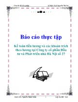 Đề tài Kế toán tiền lương và các khoản trích theo lương tại Công ty cổ phần Đầu tư và Phát triển nhà Hà Nội số 27