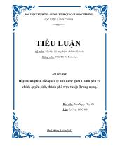 Tiểu luận Đẩy mạnh phân cấp quản lý nhà nước giữa Chính phủ và chính quyền tỉnh, thành phố trực thuộc Trung ương