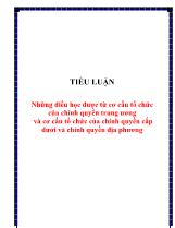 Tiểu luận Những điều học được từ cơ cấu tổ chức của chính quyền trung ương và cơ cấu tổ chức của chính quyền cấp dưới và chính quyền địa phương