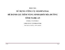 Báo cáo Sử dụng công cụ geospatial để đánh giá tiềm năng sinh khối mía đường tỉnh Nghệ An