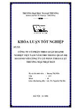 Đề tài Công ty cổ phần theo luật doanh nghiệp Việt Nam năm 2005 trong quan hệ so sánh với công ty cổ phần theo luật thương mại Nhật Bản