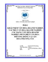 Đề tài Khái niệm văn hóa doanh nghiệp, vai trò văn hóa doanh nghiệp, các dạng văn hóa doanh nghiệp, phân biệt văn hóa phương Đông và văn hóa phương Tây