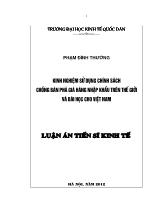 Luận án Kinh nghiệm sử dụng chính sách chống bán phá giá hàng nhập khẩu trên thế giới và bài học cho Việt Nam