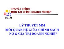 Lý thuyết MM mối quan hệ giữa chính sách nợ và giá trị doanh nghiệp