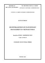 Decentraliztion of state budget management in vietnam today