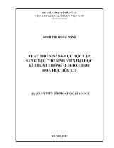 Luận án Phát triển năng lực độc lập sáng tạo cho sinh viên Đại học kĩ thuật thông qua dạy học Hóa học hữu cơ