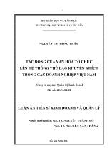 Luận án Tác động của văn hóa tổ chức lên hệ thống thù lao khuyến khích trong các doanh nghiệp Việt Nam