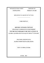 Republic of korea-Vietnam strategic cooperative partnership and the way forward in the new context of global governance change in the 21 st century