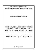 Tóm tắt luận án Pháp luật doanh nghiệp trong mối quan hệ với cải cách thủ tục hành chính ở Việt Nam