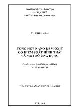 Tóm tắt luận án Tổng hợp Nano kẽm Oxít có kiểm soát hình thái và một số ứng dụng