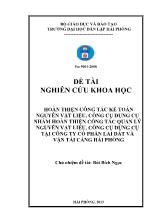 Đề tài Hoàn thiện công tác kế toán nguyên vật liệu, công cụ dụng cụ nhằm hoàn thiện công tác quản lý nguyên vật liệu, công cụ dụng cụ tại công ty cổ phần lai dắt và vận tải cảng Hải Phòng