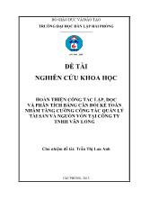 Đề tài Hoàn thiện công tác lập, đọc và phân tích bảng cân đối kế toán nhằm tăng cường công tác quản lý tài sản và nguồn vốn tại công ty TNHH Vân Long