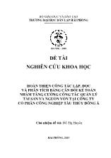 Đề tài Hoàn thiện công tác lập, đọc và phân tích bảng cân đối kế toán nhằm tăng cường công tác quản lý tài sản và nguồn vốn tại công ty cổ phần công nghiệp tàu thủy Đông Á