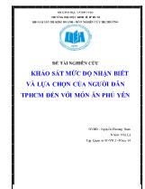 Khảo sát mức độ nhận biết và lựa chọn của người dân TP Hồ Chí Minh đến với món ăn Phú Yên