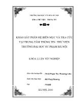 Khóa luận Khảo sát phân hệ biên mục và tra cứu tại trung tâm thông tin thư viện trường Đại học sư phạm Hà Nội