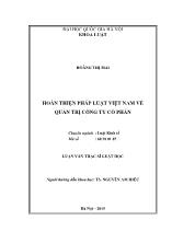 Tóm tắt luận văn Hoàn thiện pháp luật Việt Nam về quản trị công ty cổ phần