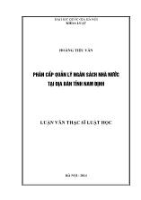 Tóm tắt luận văn Phân cấp quản lý ngân sách nhà nước tại địa bàn tỉnh Nam Định