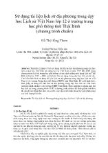 Tóm tắt luận văn Sử dụng tài liệu lịch sử địa phương trong dạy học Lịch sử Việt Nam lớp 12 ở trường trung học phổ thông tỉnh Thái Bình (chương trình chuẩn)