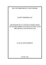 Luận án Lợi ích kinh tế của người lao động trong các doanh nghiệp có vốn đầu tư nước ngoài trên địa bàn thành phố Hà Nội