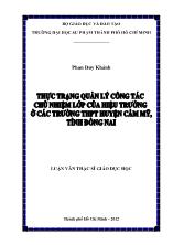 Luận văn Thực trạng quản lý công tác chủ nhiệm lớp của hiệu trưởng ở các trường THPT huyện Cẩm Mỹ, tỉnh Đồng Nai