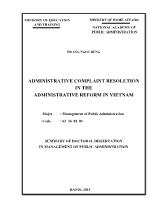 Tóm tắt Luận án Administrative complaint resolution in the administrative reform in Vietnam