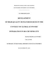 Tóm tắt Luận án Development of high-Quality human resources in the context of global economic integration in Ho Chi Minh city